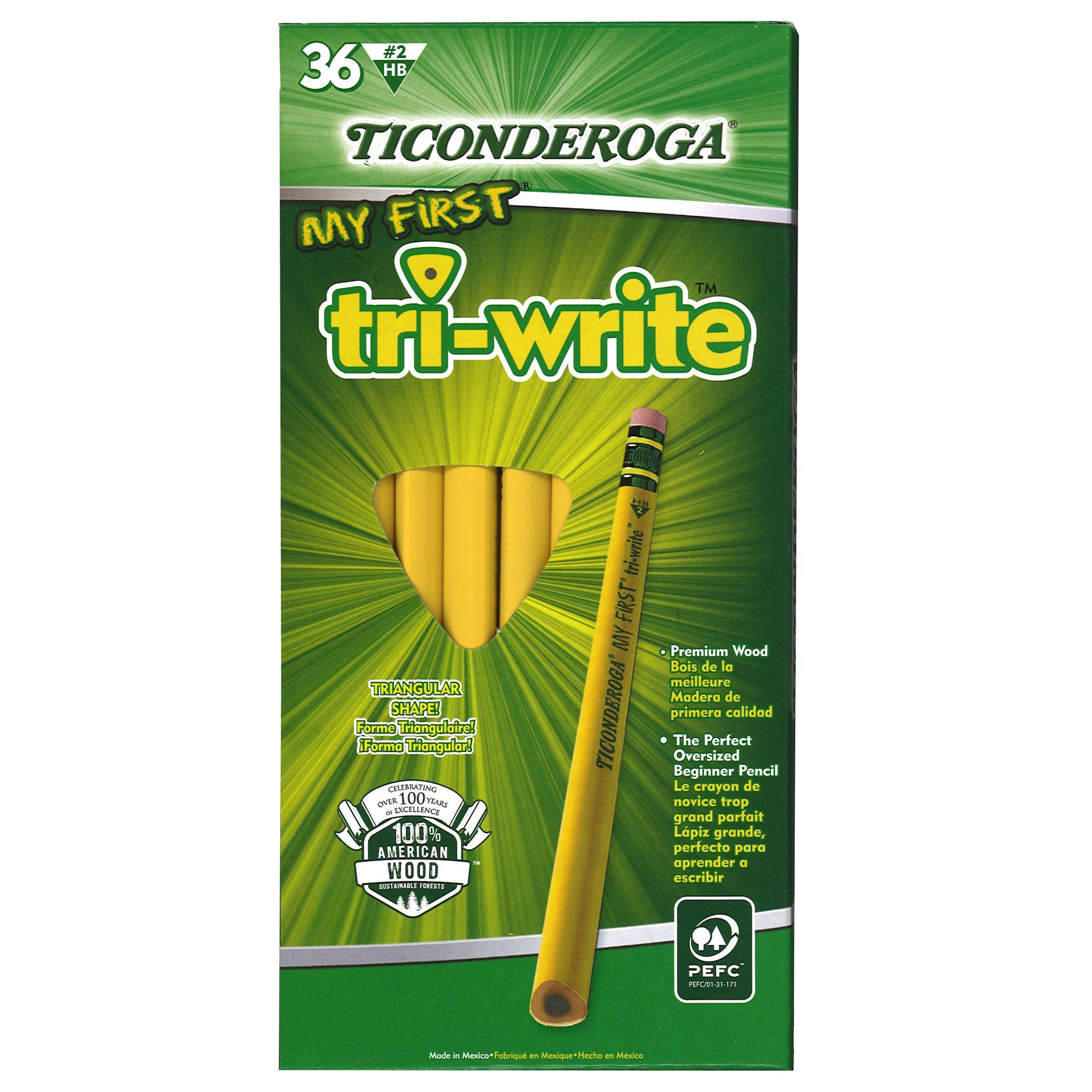 Ticonderoga® My First Tri-Write™ Primary Size No. 2 Pencils with Eraser, 36 Pack